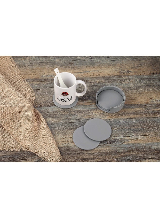 Hoopoton 6 Pieces Grey Coasters, Coasters for Drinks with a Holder Cup Mat Pad Protect Furniture from Coffee or Tea Marks(Grey, Round) - Image 4